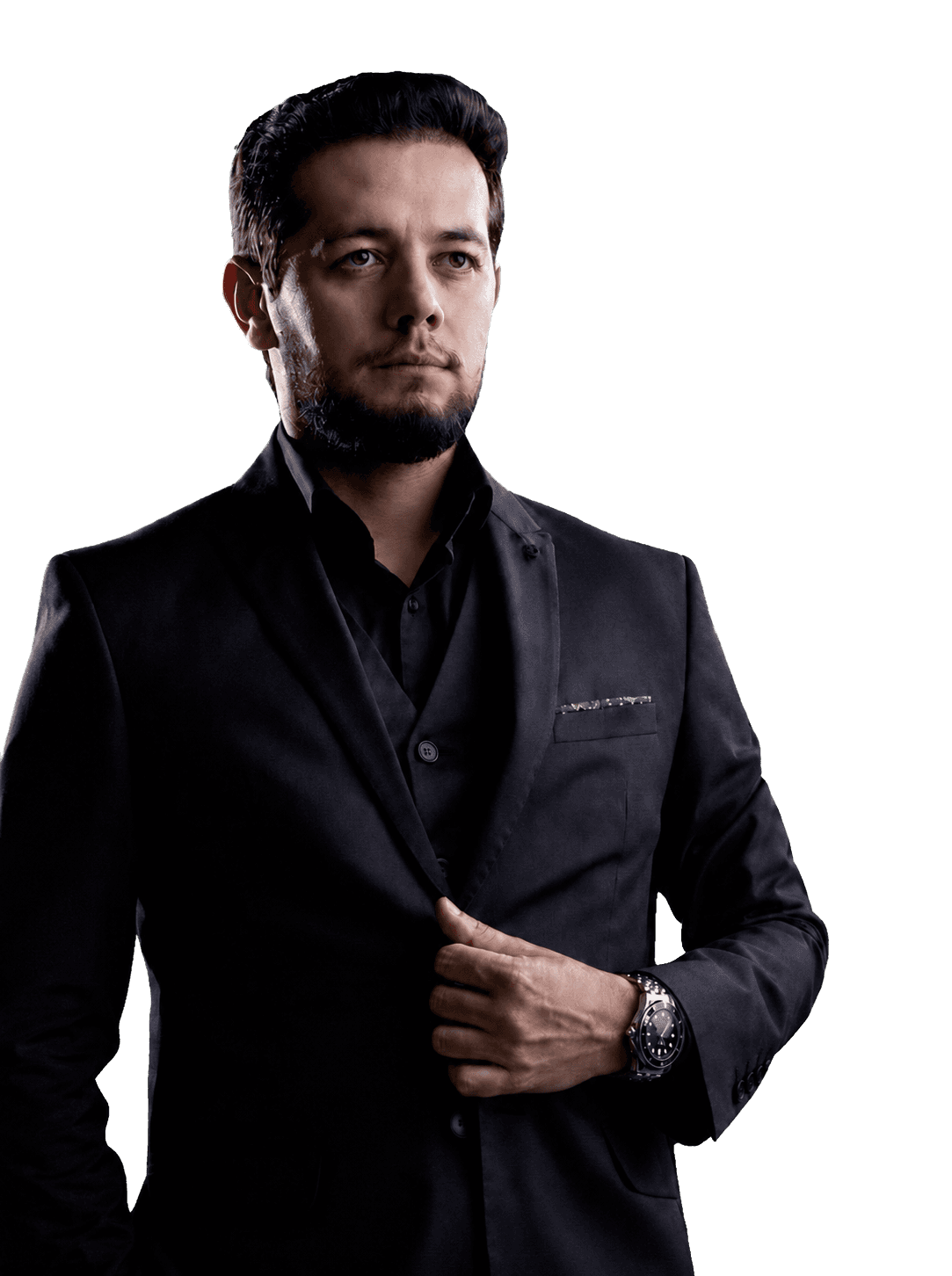 Especialista do Crédito Secreto em traje escuro